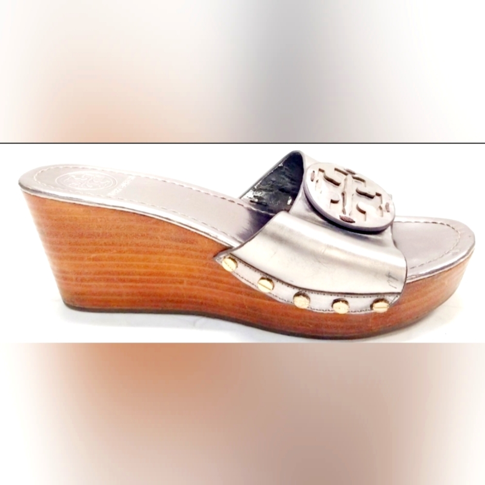 Tory Burch Wood Clogs in PEWTER SILVER